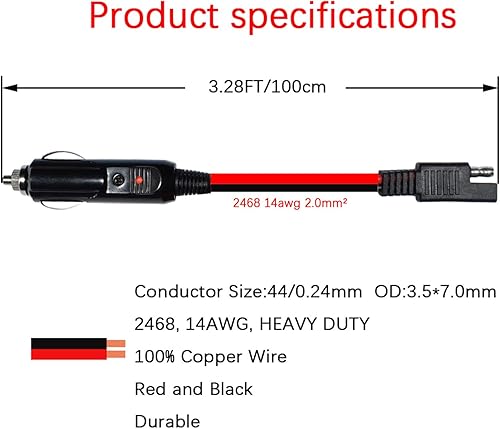 Miniatura 4 de Enchufe SAE para encendedor de cigarrillos de coche, cable de carga impermeable SAE de liberación rápida 14 AWG, con fusible y luz LED de 3.3