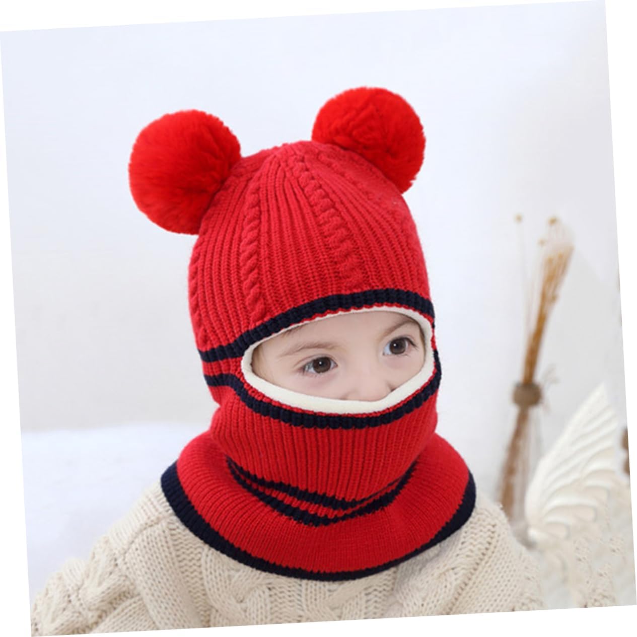 Didiseaon 1pc Thickened Integrated Knitting Hat Neckerchief for Boy Girl Warm Woolen Hat and Scarf for Years Old Cute Design for Autumn and Activities Red