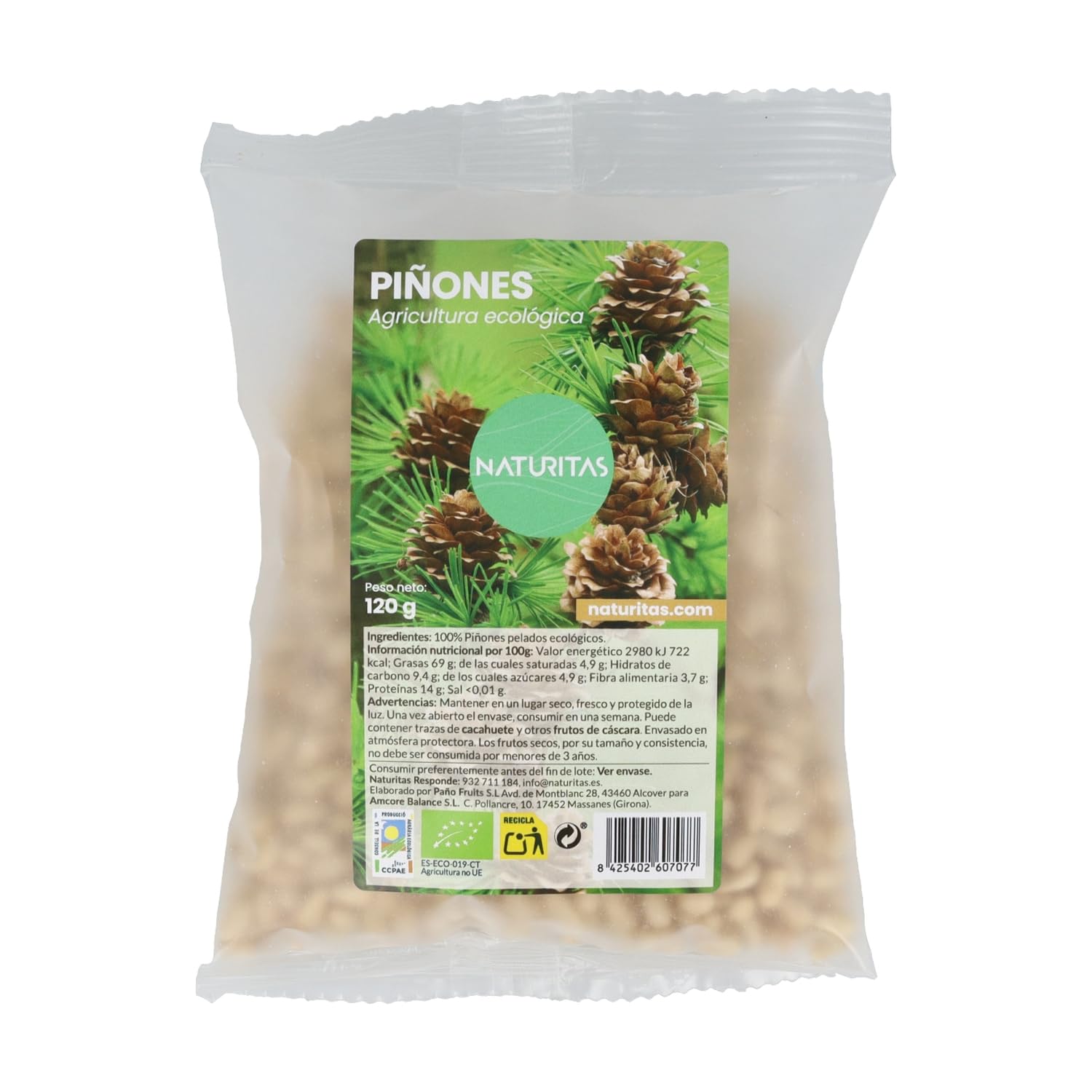 Piñones pelados BIO | 120 g | Naturitas Essentials | Cocina mediterránea origen España | 100% Piñones pelados ecológicos | Frutos Secos y Semillas