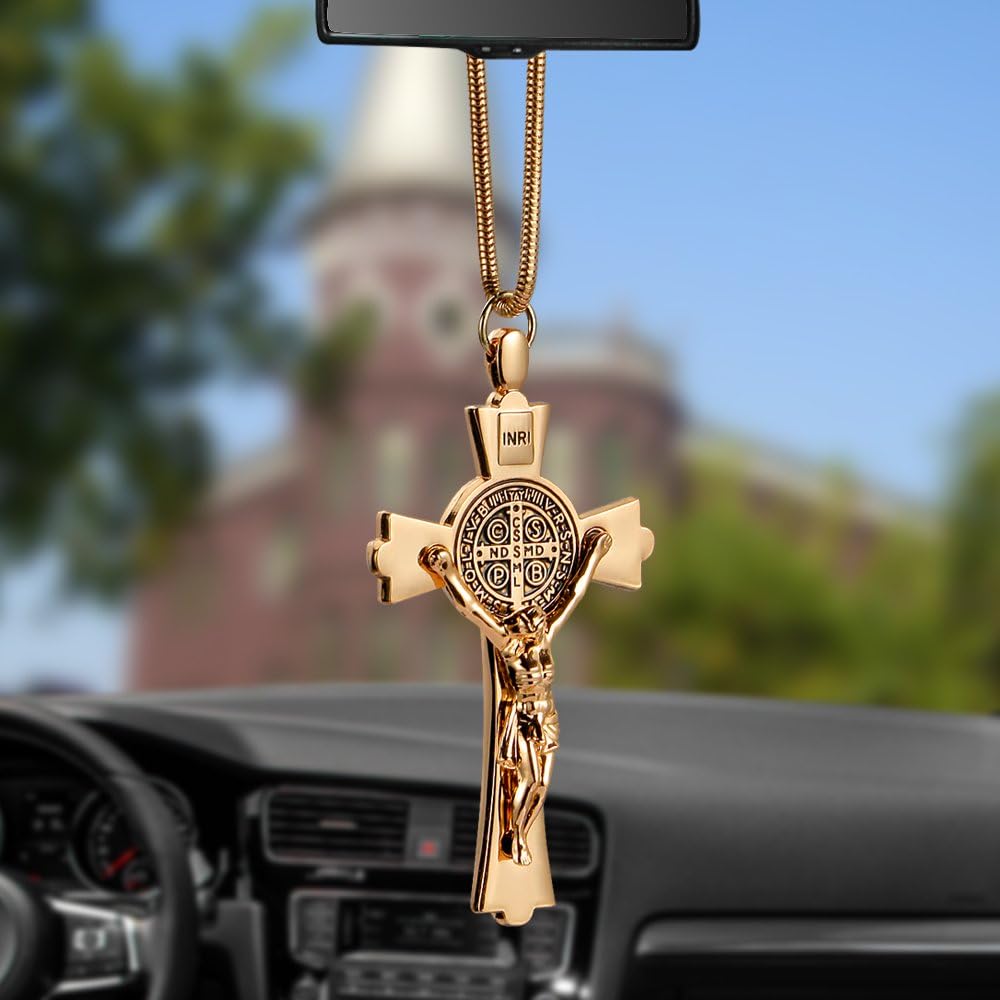 Zinc Alloy Jesus Cross Pendant Christian Religion Jesus Crucifix Figurine Hanging Ornament for Car Interior Rearview Mirror