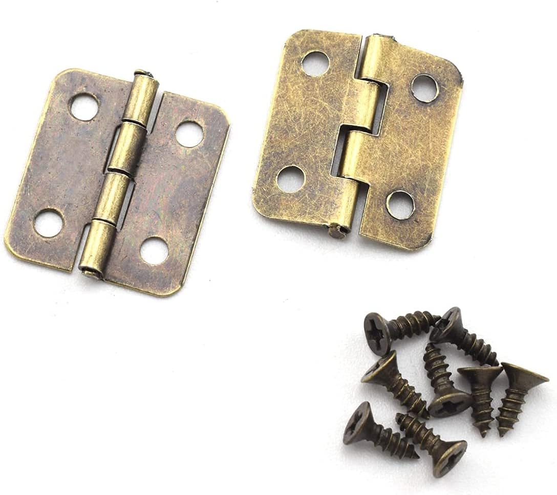 Mini Retro Metal Hinges 30 Pcs Antique Jewelry Box Hinges with Screws for Gift Case Dollhouse Cabinet DIY Model(13 x 12 mm, Bronze) image 2