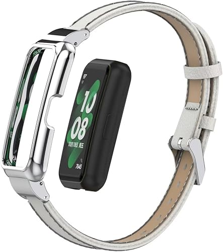 Pulsera compatible con Huawei Band 8, correa de repuesto de cuero con marco de metal para Huawei Band 789