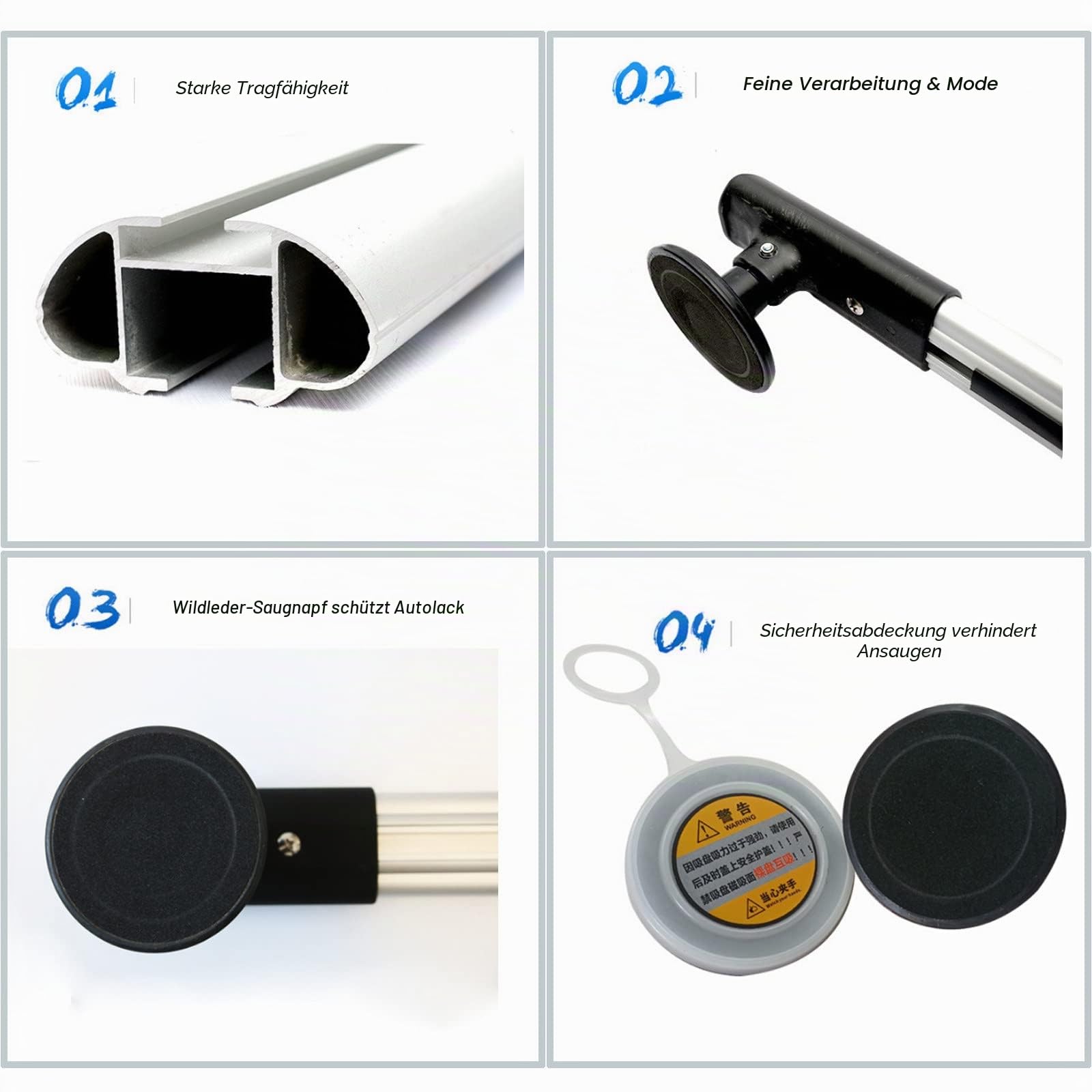 Janefer care Universal-Dachträger-Querträger, Saugnapf 10 cm Durchmesser, verstellbare Aluminium-Gepäckquerträger, für Auto-SUV ohne Dachseitenschiene, zerstörungsfreie Installation,A(88-103CM)