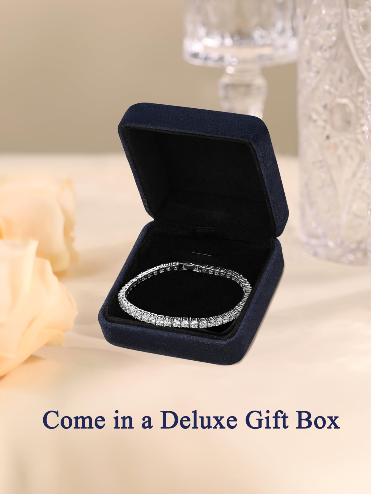 Braccialetto tennis da donna con zirconia cubica 5A, placcato al rodio/oro giallo, ipoallergenico, gioiello per compleanno, matrimonio, anniversario