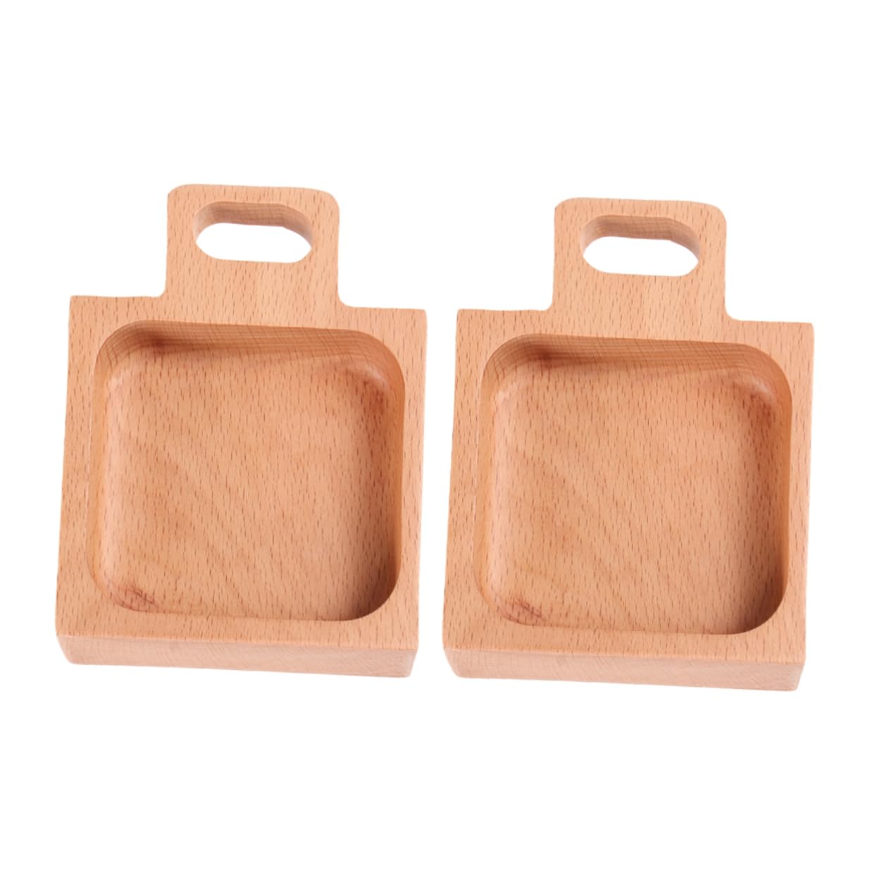 Cabilock 2 Pcs Wooden Dipping Dish Tray Small Dinner Plates Seasoning Dishes Bowl Wooden Dish with Handle Beech Snack Sauce Dishes