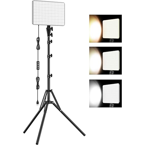 1-Pack LED Video Lighting Kit, Anautin 15W/1700Lux Photography Lighting with Tripod Stand, 2500-8500K Dimmable Streaming Light for Video Recording, Gaming, Podcast, Barber, Salon, TikTok, YouTube
