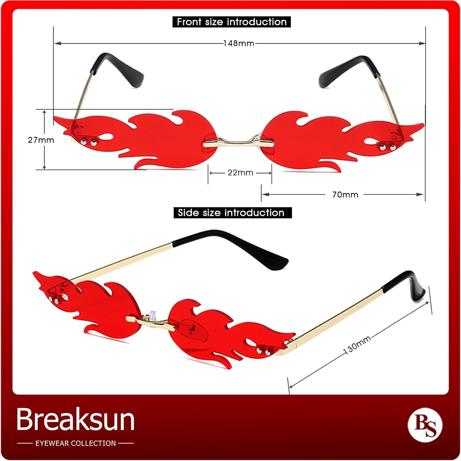Fire Flame Sunglasses for Women Men Retro Narrow Fire Shaped Rimless Flame Shades Halloween Party Red Glasses - Image 7