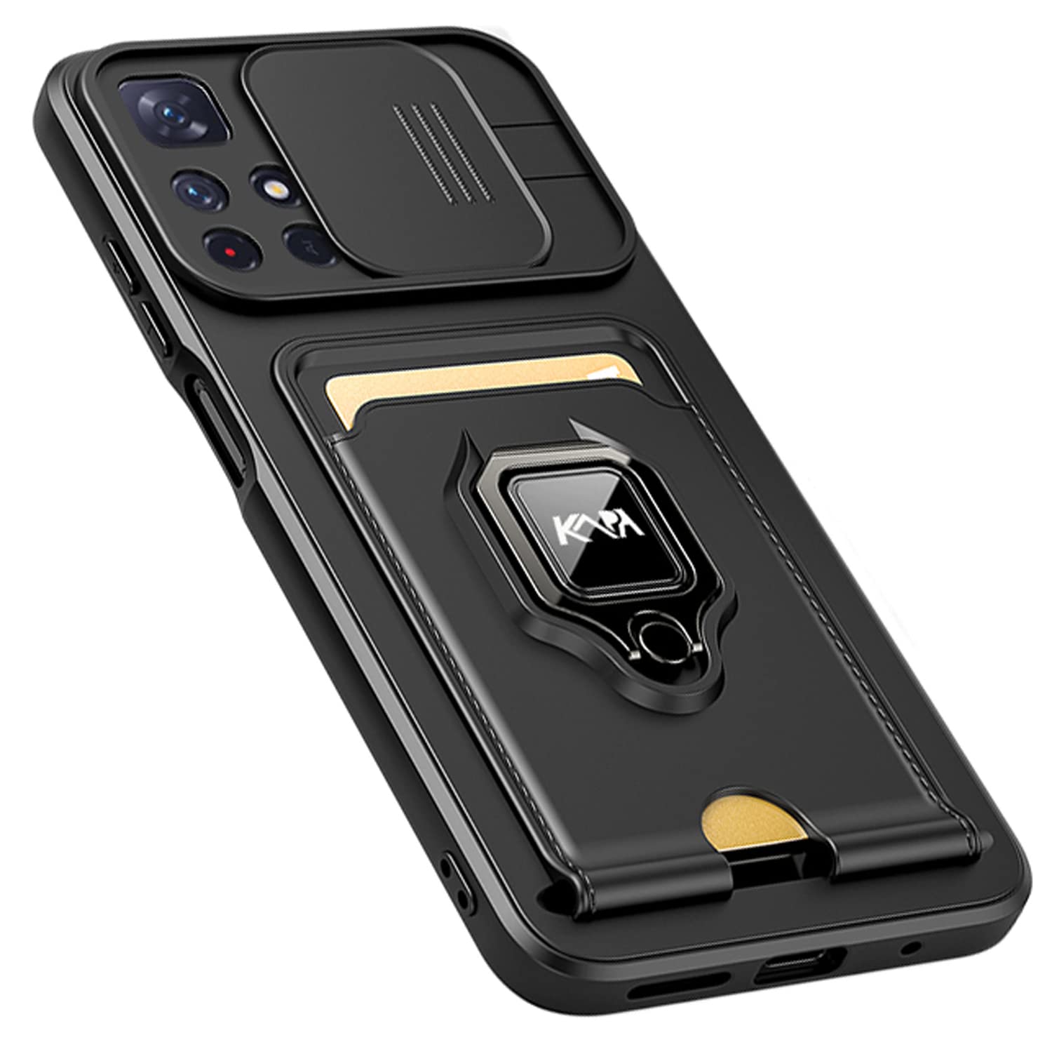 Kapa Bisen Back Cover for Xiaomi 11i HyperCharge, Inbuilt Camera Slider,Ring Stand and Card Pocket Shockproof Slim Bumper Back Case (Black), TPU+PC (B0B658592K) Amazon Price History, Amazon Price Tracker