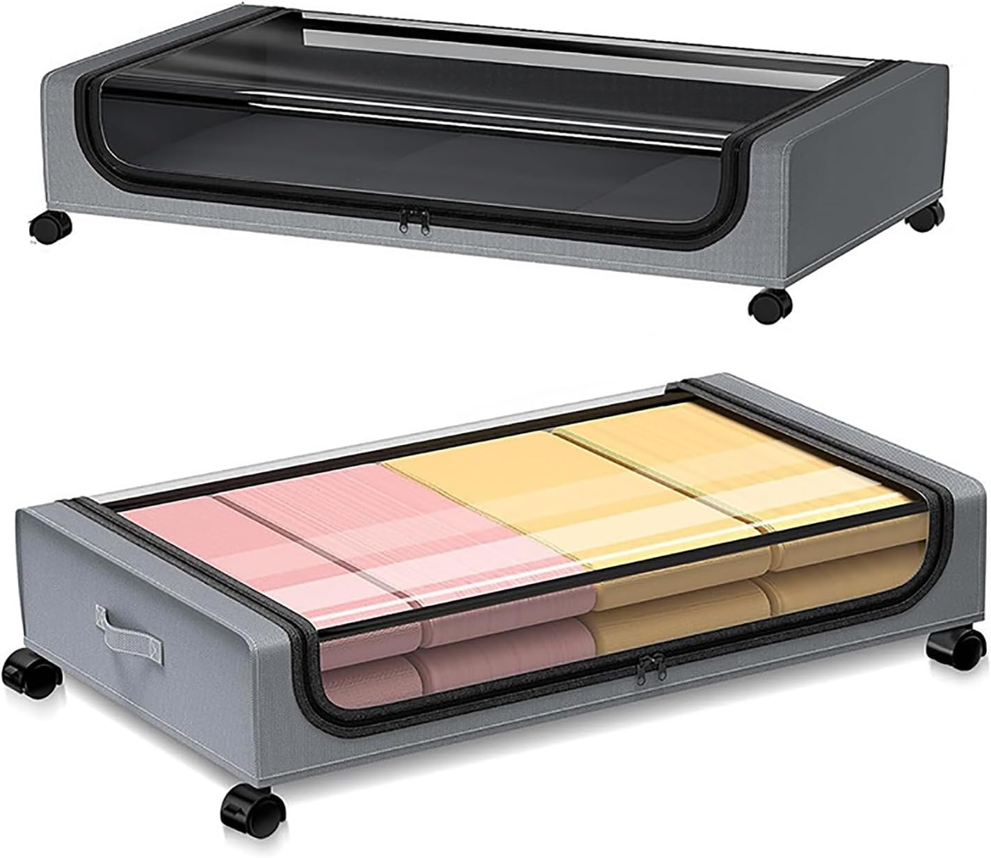 2 Pack Under Bed Storage with Wheels, Under Bed Shoe Storage with Lid, Under the Bed Storage Containers for Shoe Clothes Book,Black