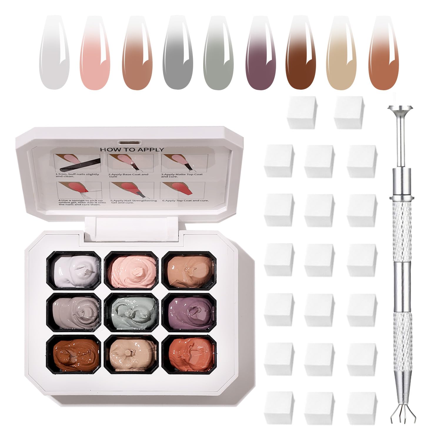 AOBOO Ombre Gel Nail Polish Nail Sponges for Ombres 9 Series Colorful Blush Effect Pat Painting Gradient Blooming Gel for Ombre Nails Multistyle