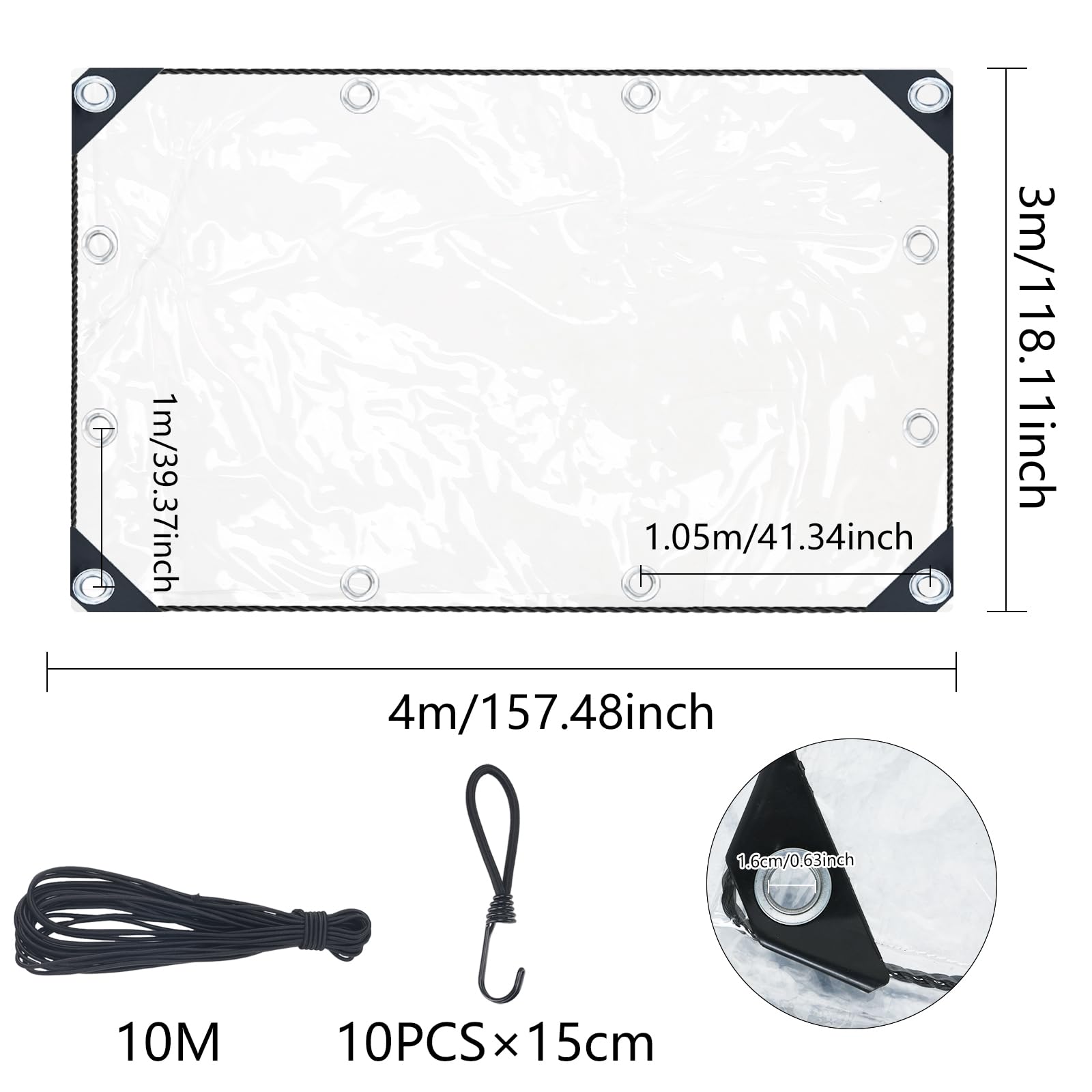 Telo Telone Impermeabile Esterno 4 x 3 m Telo Impermeabile Trasparente PVC 420 g/m² Telo con Occhiellato Telone di Copertura con Corda da 10 M Multiuso Resistente per Serra Balcone Giardino