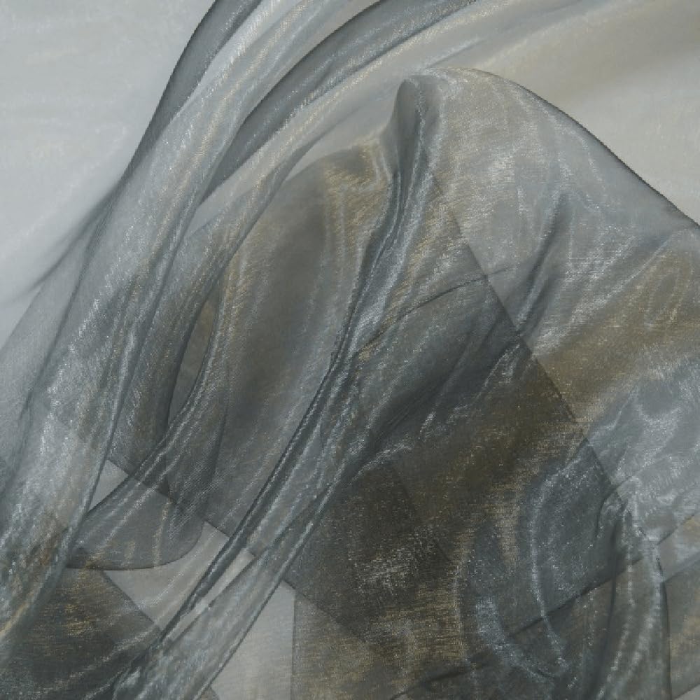 Oh Sew Crafty Limited Silver/ Black Organza Fabric Two Tone Satin Sheer Voile Curtain Wedding Fabric (Sold Per Metre) (/Black)