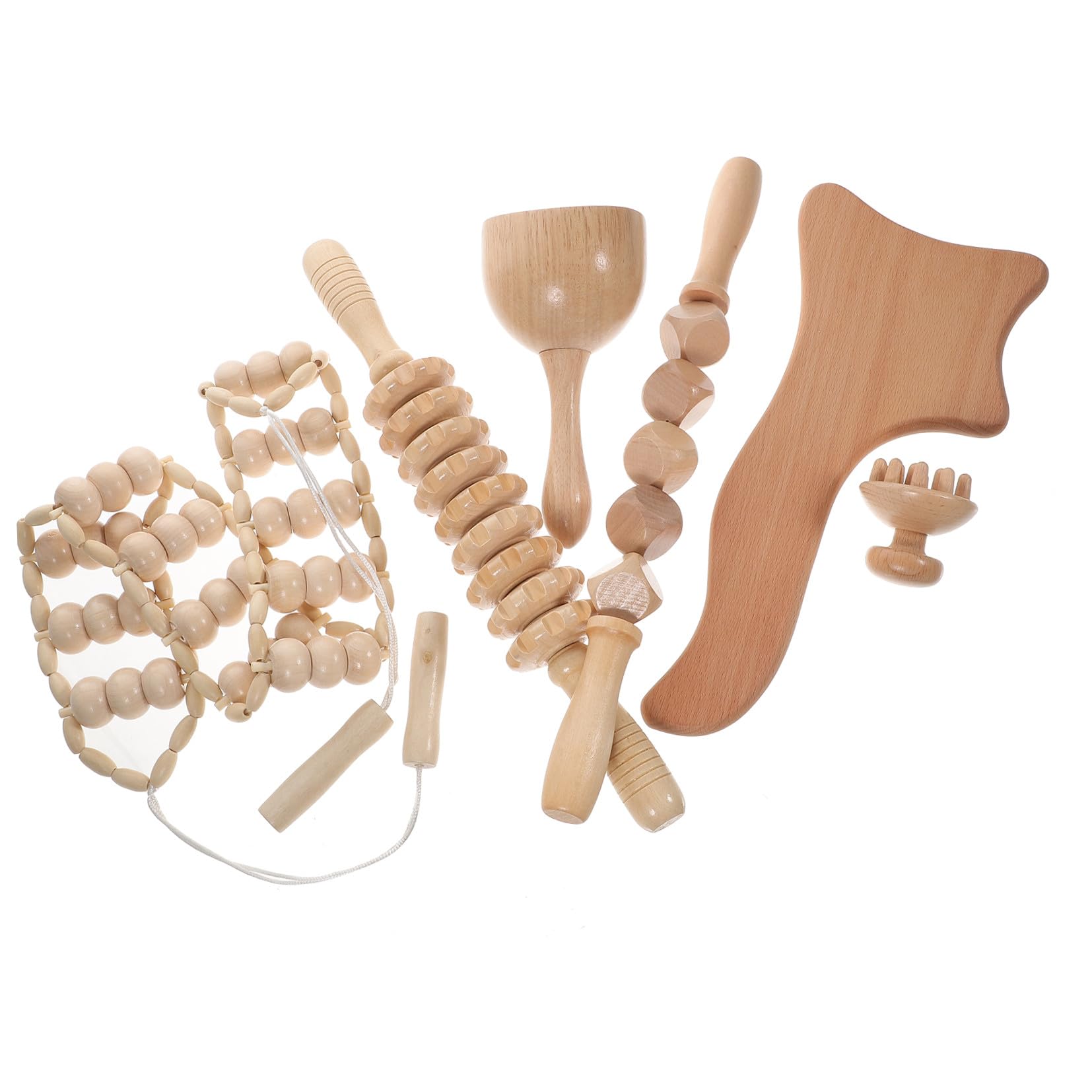Woodtherapy Strumenti Per Massaggio In Legno 6 In 1 Kit Maderoterapia Per Massaggiatore Linfodrenante Gua Sha Per Il Corpo Strumenti Per Massaggio Con Corda Per Rilassarsi