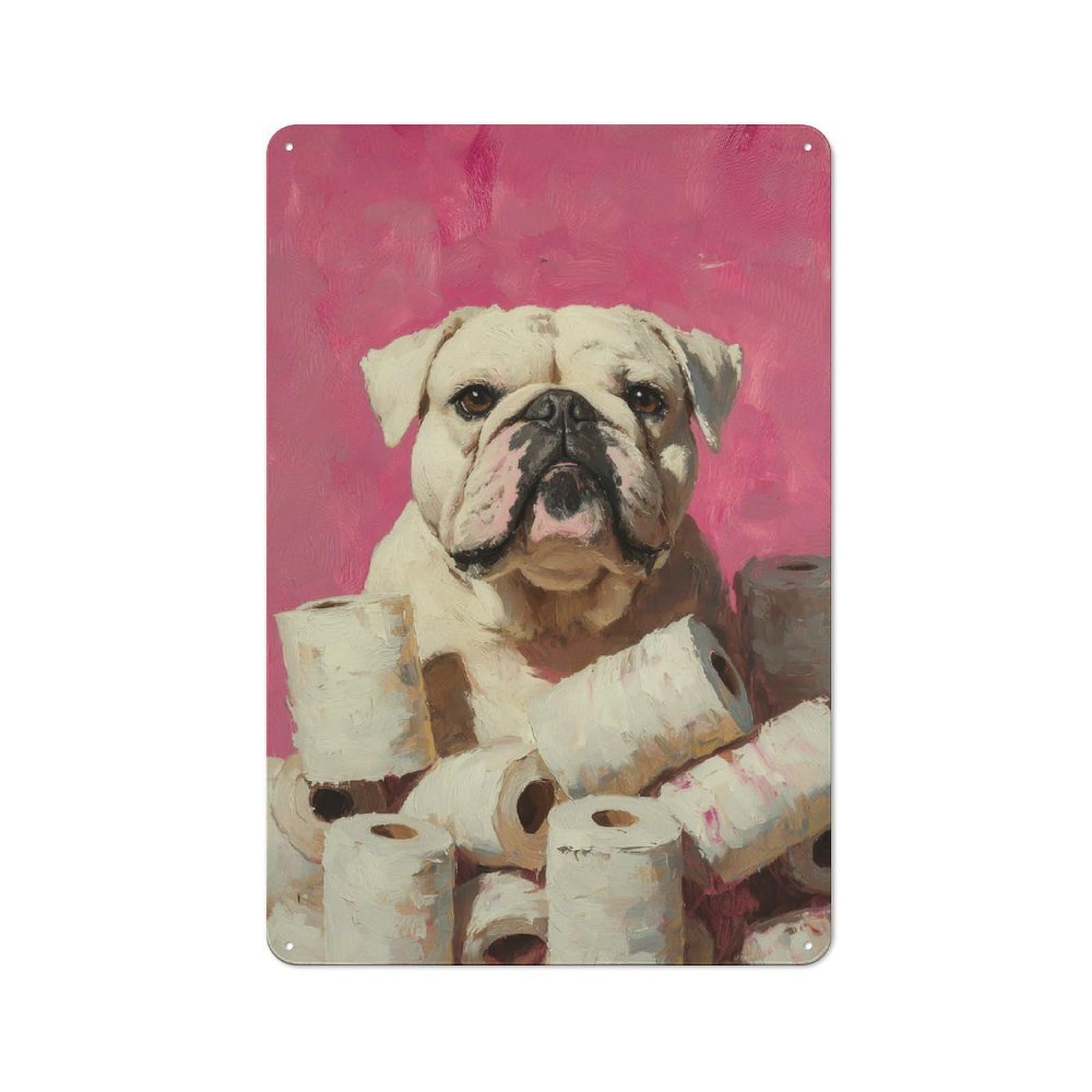 Junmoney Bulldog With Toilet Paper Painting Bulldog B Retro Metal Wall Sign 30X20cm With Athroom Humor For Living Room Wall, Housewarming Wall Decor For People Furnishing Living Room