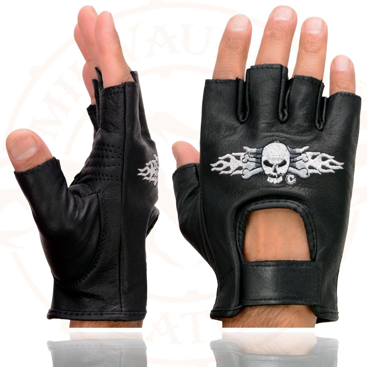 Milwaukee Leather Fingerlose Herren-Handschuhe aus Leder mit Stickerei (schwarz, Größe XXL) Auto & Motorrad