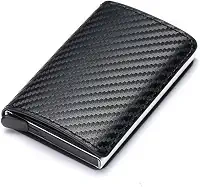 Carteira masculina com bloqueio de RFID, carteira de couro sintético de fibra de carbono com 8 compartimentos para cartão de crédito, linha moderna, fina, duas dobras para dinheiro
