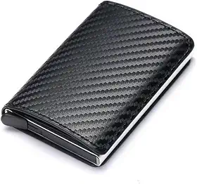 Carteira masculina com bloqueio de RFID, carteira de couro sintético de fibra de carbono com 8 compartimentos para cartão de crédito, linha moderna, fina, duas dobras para dinheiro