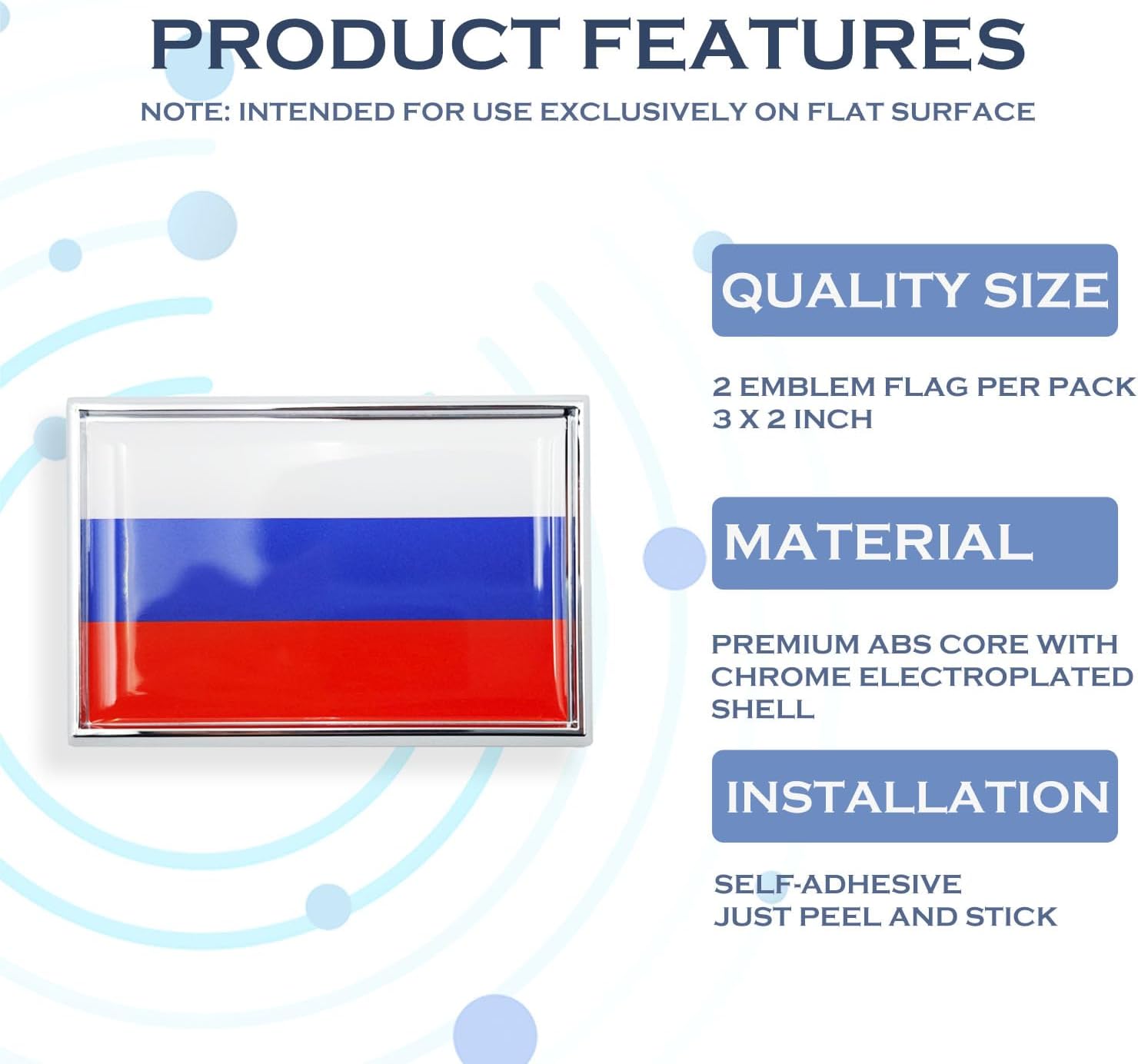 Russia Flag Sticker Emblem Russian Decal Car Chrome Flags, 2 Pack, 3 x 2 inches - Image 2