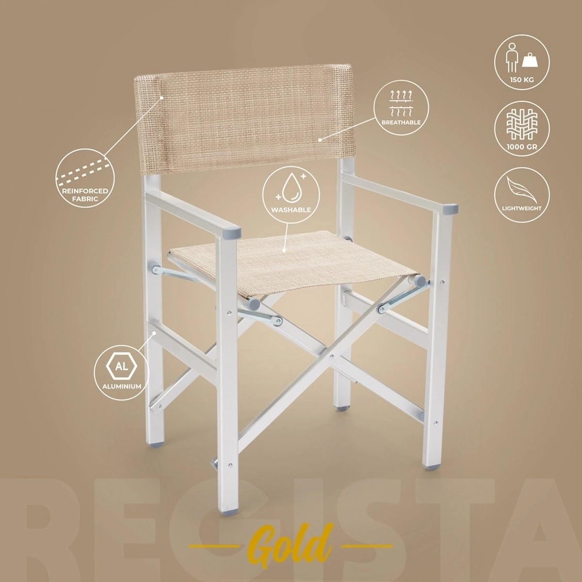 Decor Space Lettino prendisole Jesolo in alluminio e texilene per piscina e giardino con tettuccio (1, Sedia regista Beige)