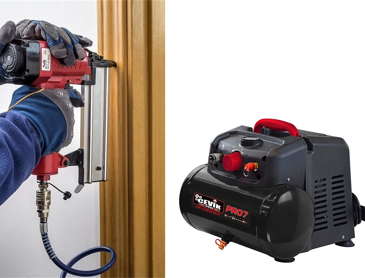 CEVIK PRO - CA-PRO7N - Compressore Aria Portatile Monoblocco - 75 dB - 6L - 1.5HP - Max 8 Bar - 160 l/min - Senza Olio - Compatto e Portatile - Compressore Pittura e Aria Compressa