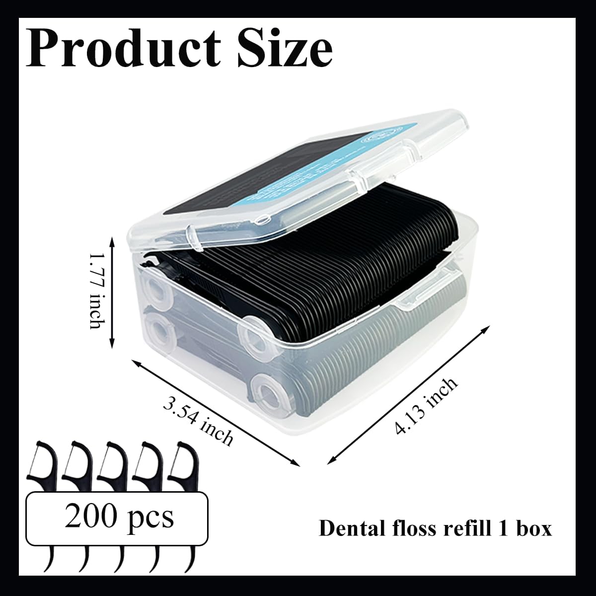 Black Floss Stick, Black Travel Case Floss, 200 Odorless Floss Floss, Toothpick Floss for Oral Cleaning, Oral Care Floss for Adults and Children (One Box)