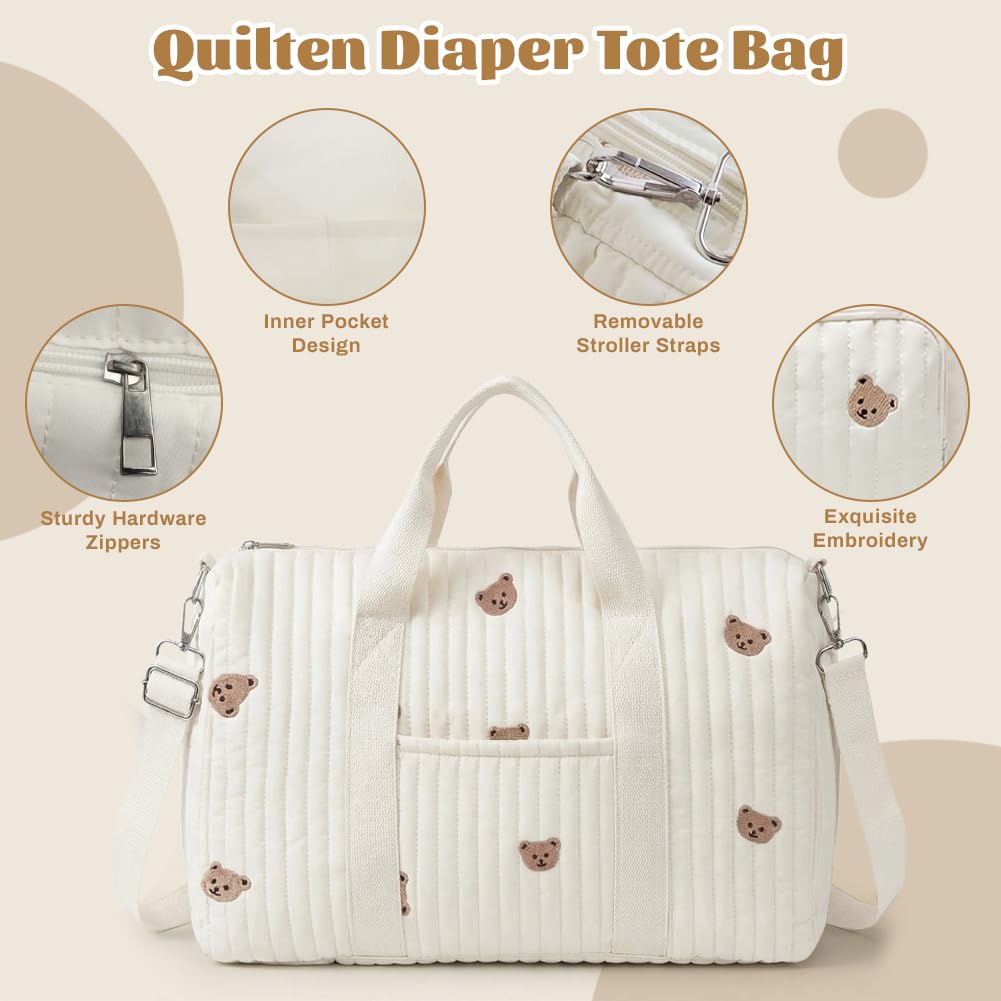 Aucuu Sac à Langer, Sac de Maternité Grande Capacité, Lavable, Léger et Pliable, Sacs à Langer Compartimenté Multifonction, Sacs de Maternité Bandoulière/Fourre-tout pour Hôpital, Voyage, Weekend