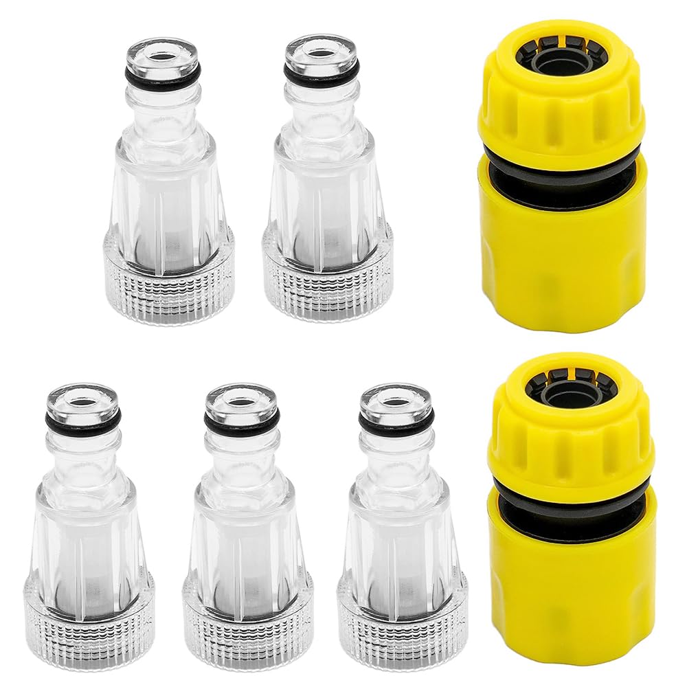 5 filtros de agua para limpiadores de alta presión, adaptador rápido para manguera de jardín, filtro de manguera de agua de 3/4 pulgadas, con 2 adaptadores rápidos, para lavadoras de alta presión,