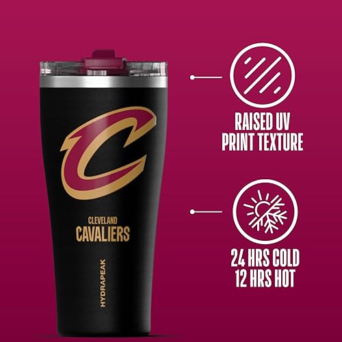 Miniatura 5 de Hydrapeak Vaso con licencia oficial de los Cleveland Cavaliers de la NBA de 30 onzas, botella de agua de acero inoxidable, tapa para sorber, aislado