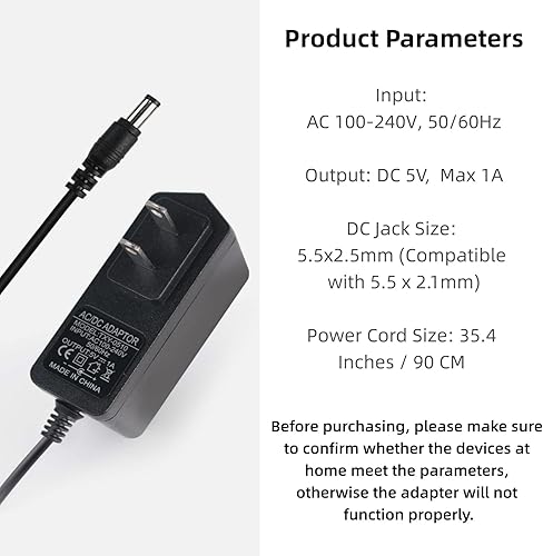 Miniatura 2 de Cable de fuente de alimentación de 5 V 1 A, adaptador de corriente máximo de 5 W, enchufe universal de cargador de pared, CA 100-240V a CC 5V 1A 5W,