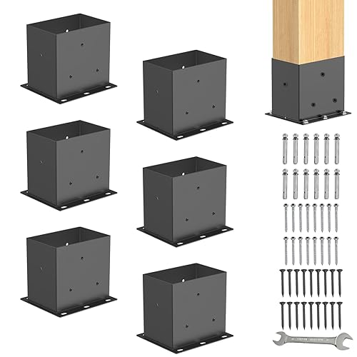 Miniatura 17 de Base de poste de 4x4 2 piezas, (Tamaño interno 3.6x3.6) Anclajes de poste, Acero sólido de 13GA y recubierto con polvo negro, Soportes de poste