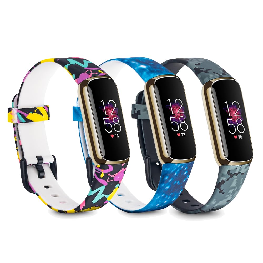 3 Pack Luxe Straps Compatible With Fitbit Luxe Band Women Men， Adjustable Silicone Sport Replacement Pattern Bands For Luxe Watch，Flexible Wristbands For Fitbit Luxe Fitness Tracker Waterproof