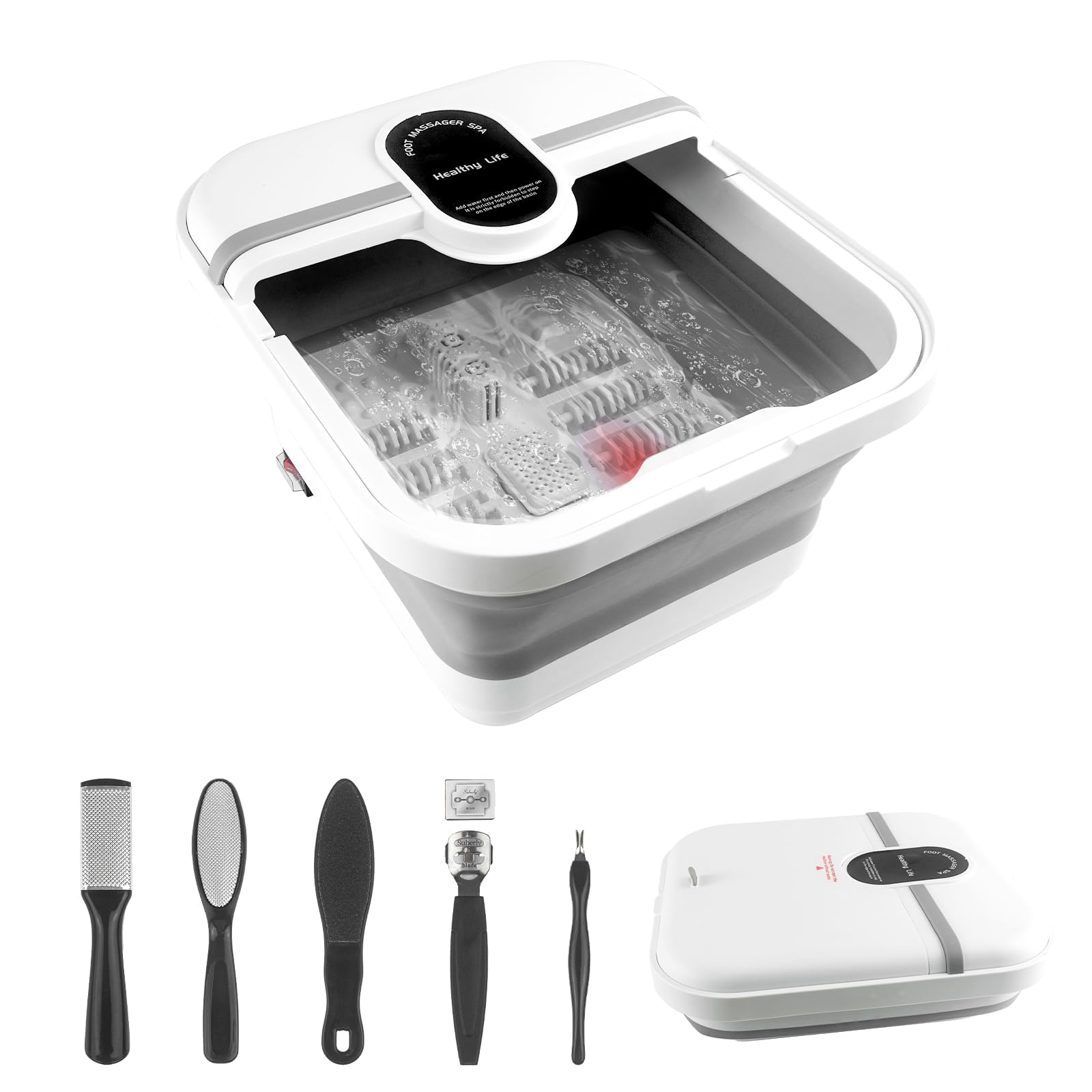 collapasible foot spa bath massager with heat, pedicure foot spa with bubbles/timer/temperature control, feet soak tub for home, office, relaxation and stress relief, gift for men and women