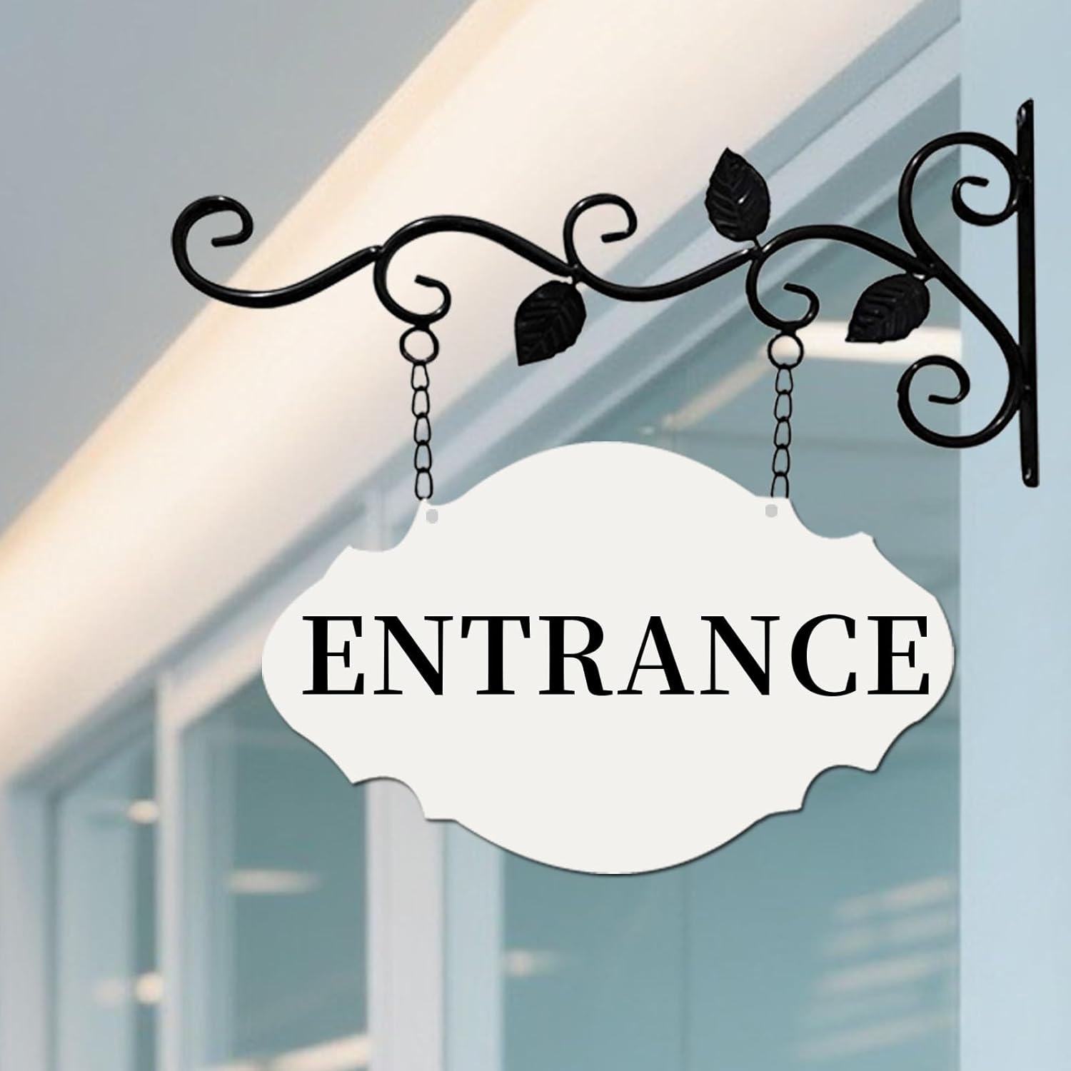 Hanging Pantry Sign for Wall 12" x 7.48" Wall Mounted Pantry Sisn with Brackets/Metal Rod Double-Sided Pantry Farmhouse Rustic Wall Decor for Office Kitchen Farmhouse Restaurant School Bar Indoor/Outdoor(WHITE-PANTRY)
