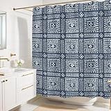 Worthwhile Goods Modern Blue Shibori Print Shower Curtain - Boho Geometric Dot Pattern - Mudcloth Design - Decorative Fabric Shower Curtain for Any Bathroom - 72x72 Inches (Shibori)
