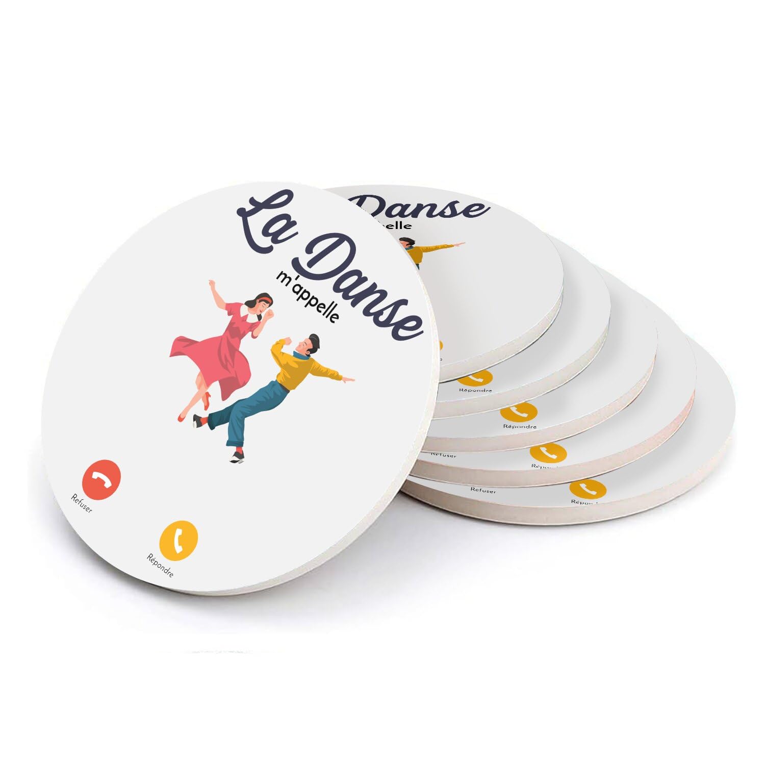 Sous-verre ronds en céramique 108 mm lot de 6 dessous de verre musique
