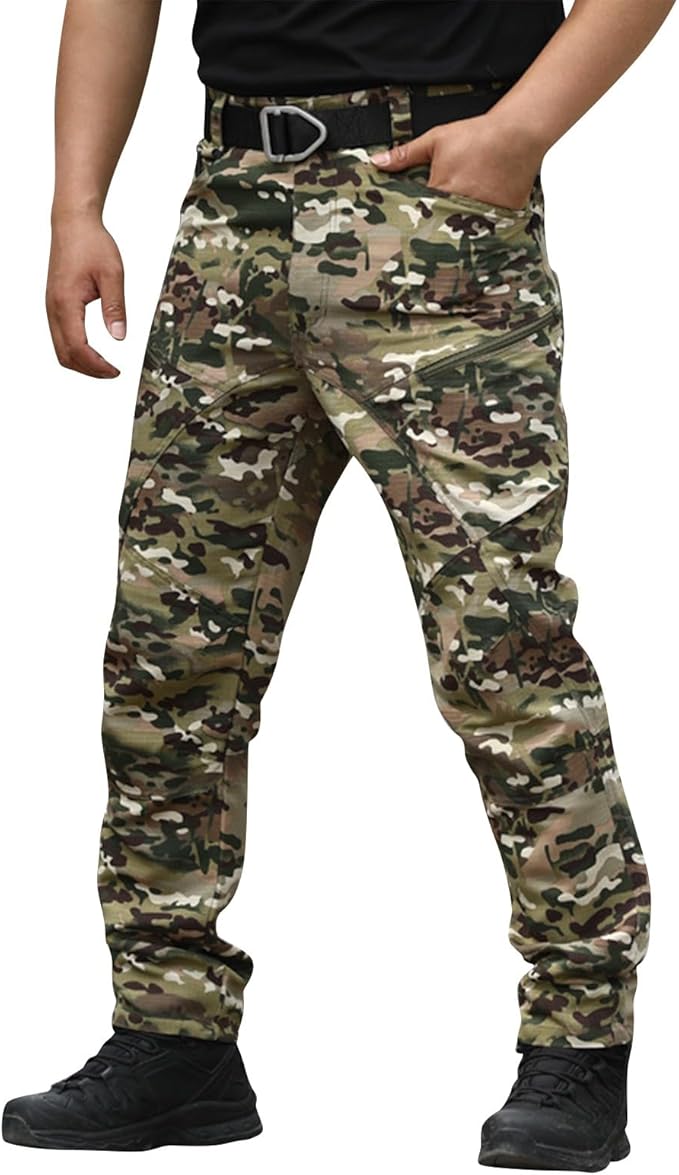 OIOLOYJM Military Cargo Pants for Men Hiking Relaxed Fit Work Waterproof Stretch Tactical Lightweight Outdoor Travel Pant