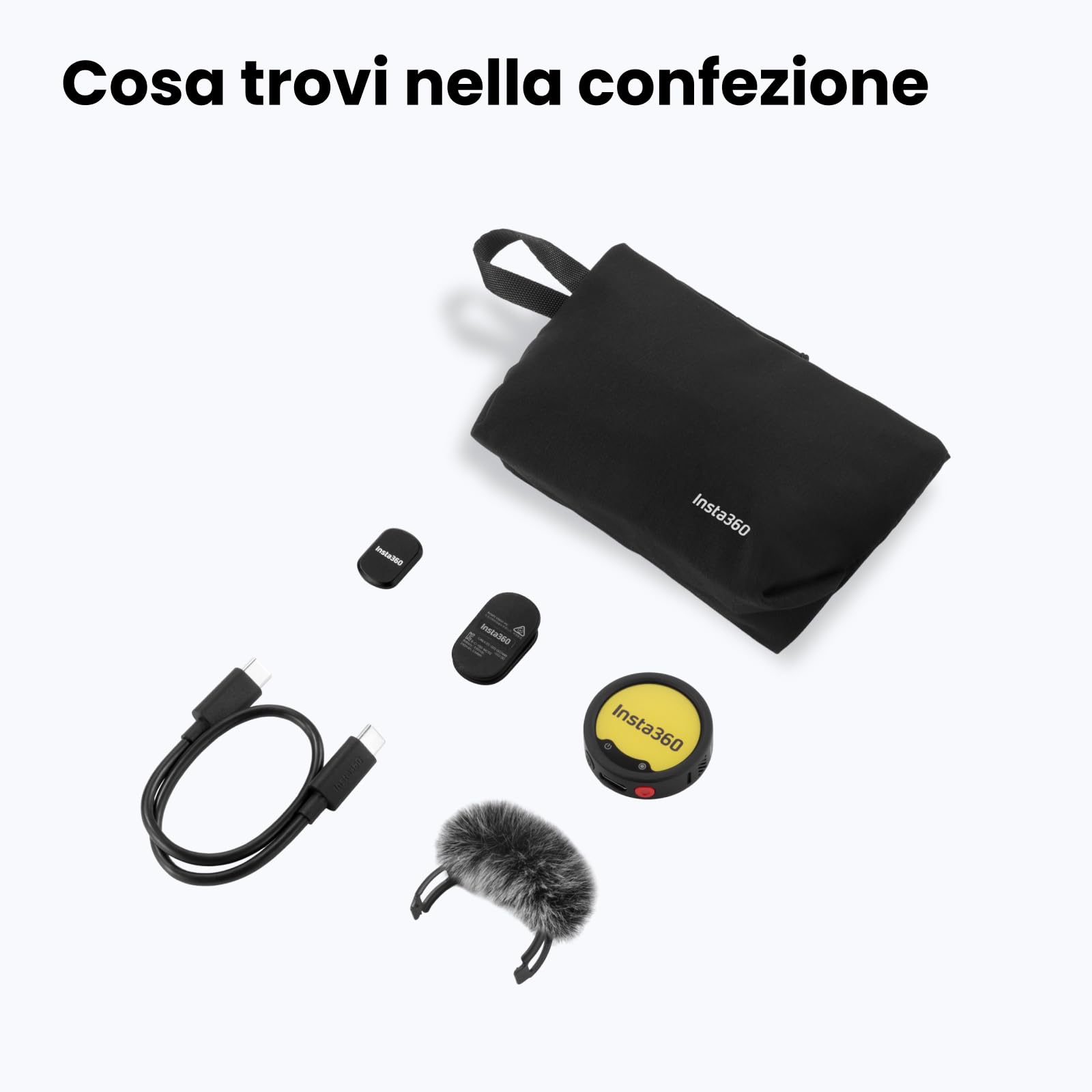 Insta360 Mic Pro Trasmettitore Nero grafite, mini microfono lavalier wireless per iPhone/videocamera/Android, cattura video, Bluetooth, display E-ink personalizzabile, 3 mic