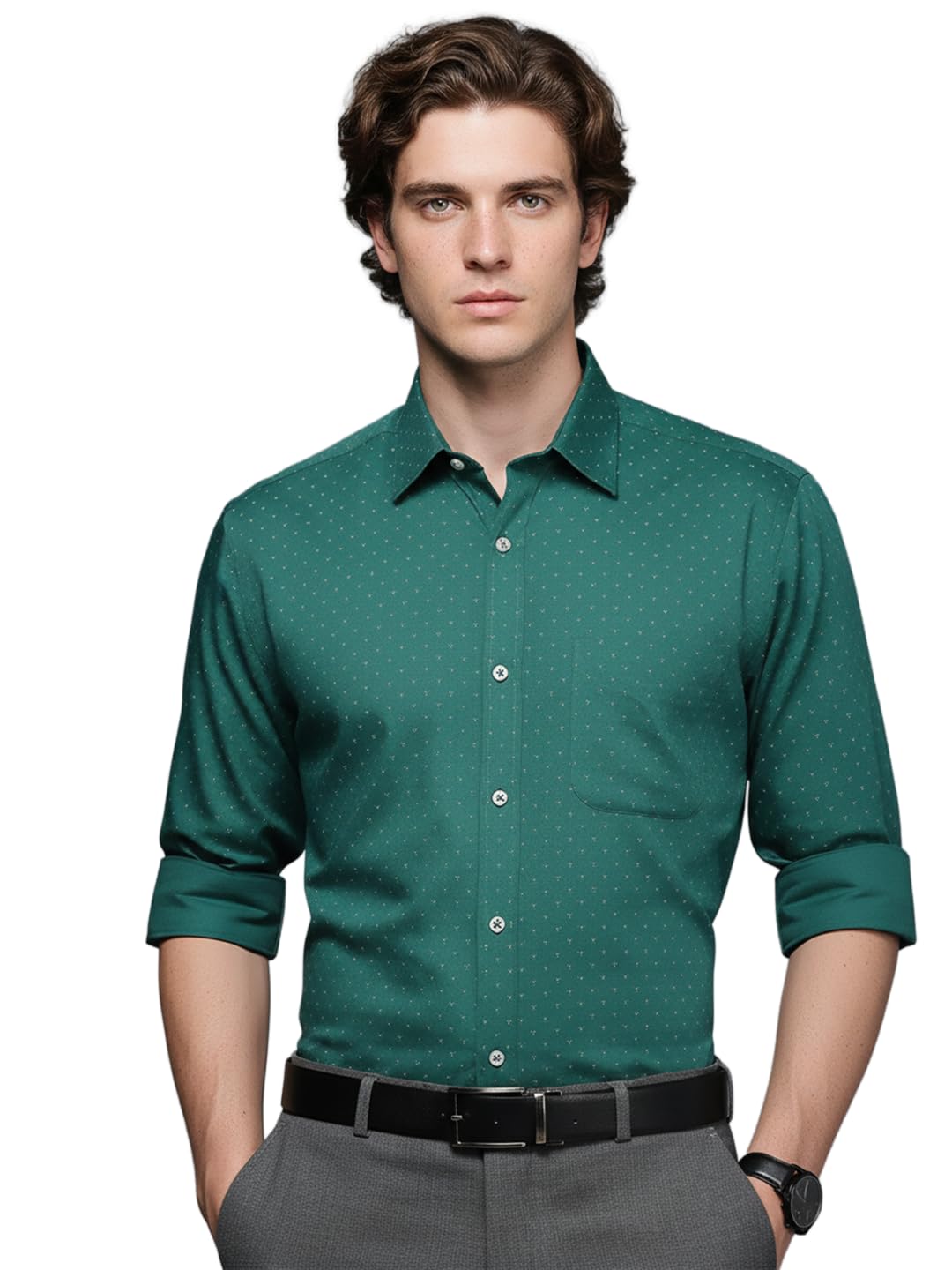 raymond Men Slim Fit Print Pattern Pure Cotton Semicutaway Collar Full Sleeve Formal Shirt-picture-39