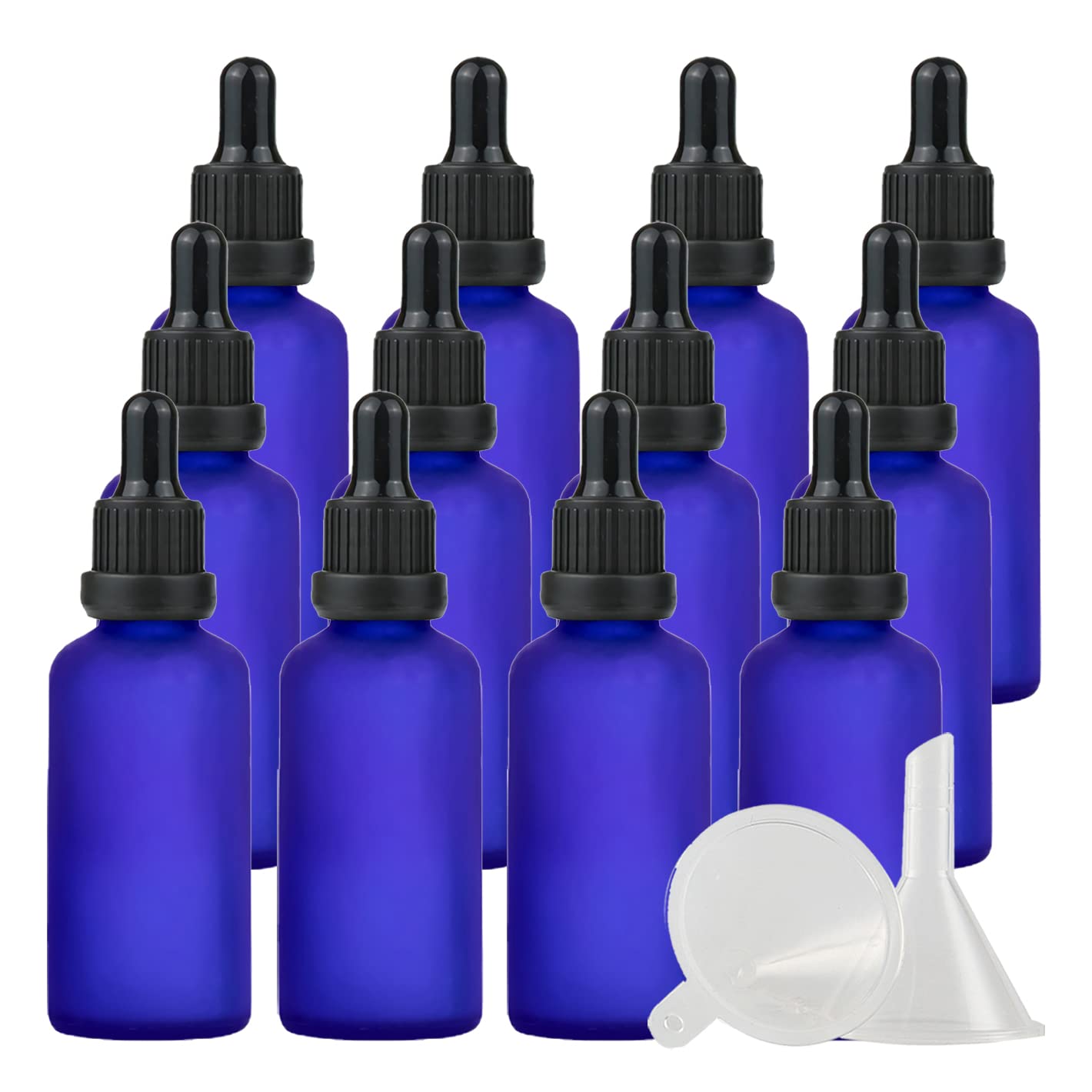 24 Pieza, 50ml Mate Azul Botellas de Cristal con Pipeta, Frasco Cuentagotas Cristal con Tapón de Rosca Negro a Prueba de Manipulaciones para Aromaterapia Aceites Esenciales