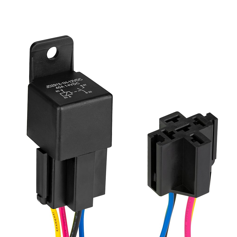 Buy Automotive Relay Harness Set,Jtron 12V 40A 4Pin SPDT with Interlocking Relay Socket for