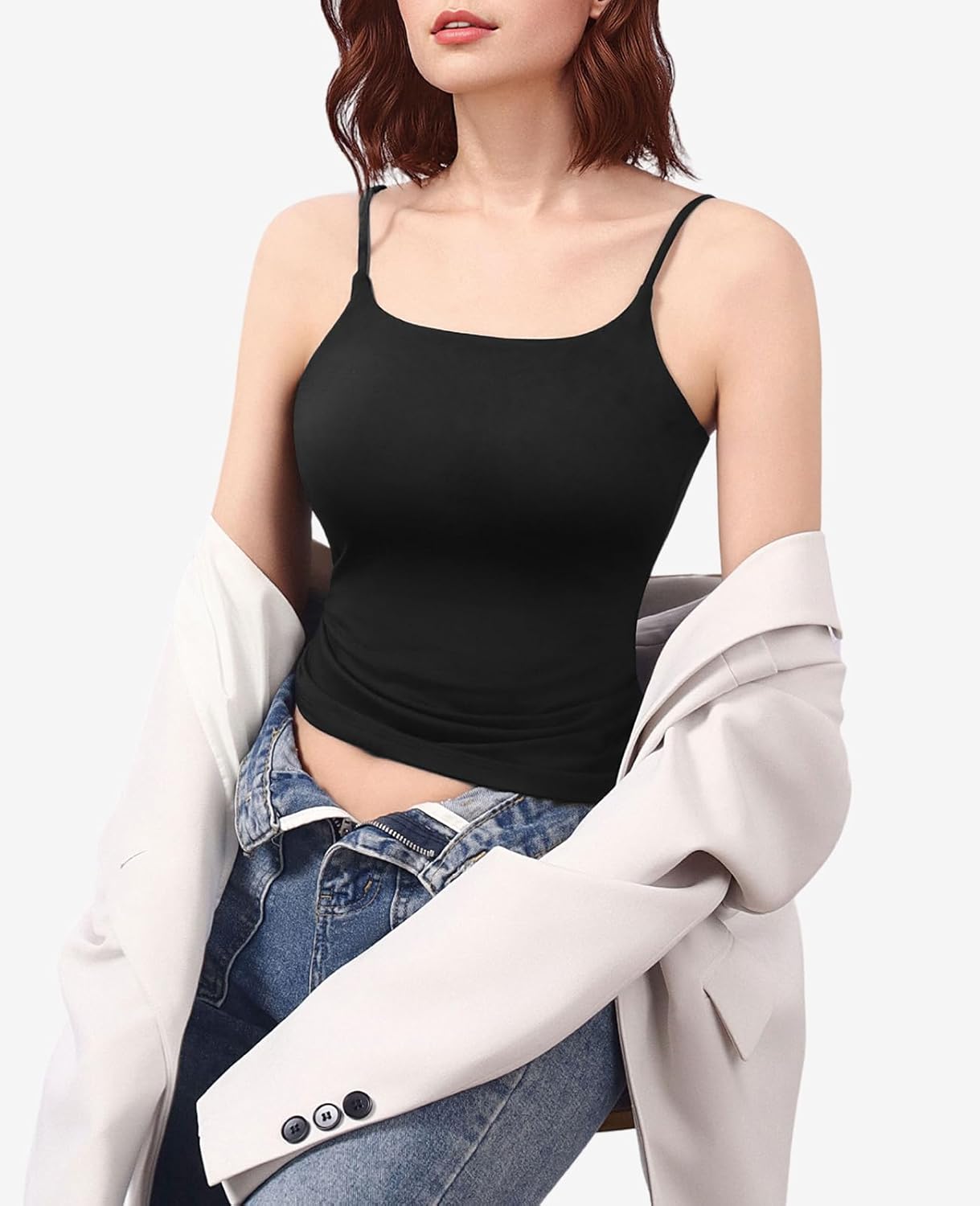 Women's Square Neck Seamless Tank Top with Built in Bras Sleeveless Cropped Tops - Image 4