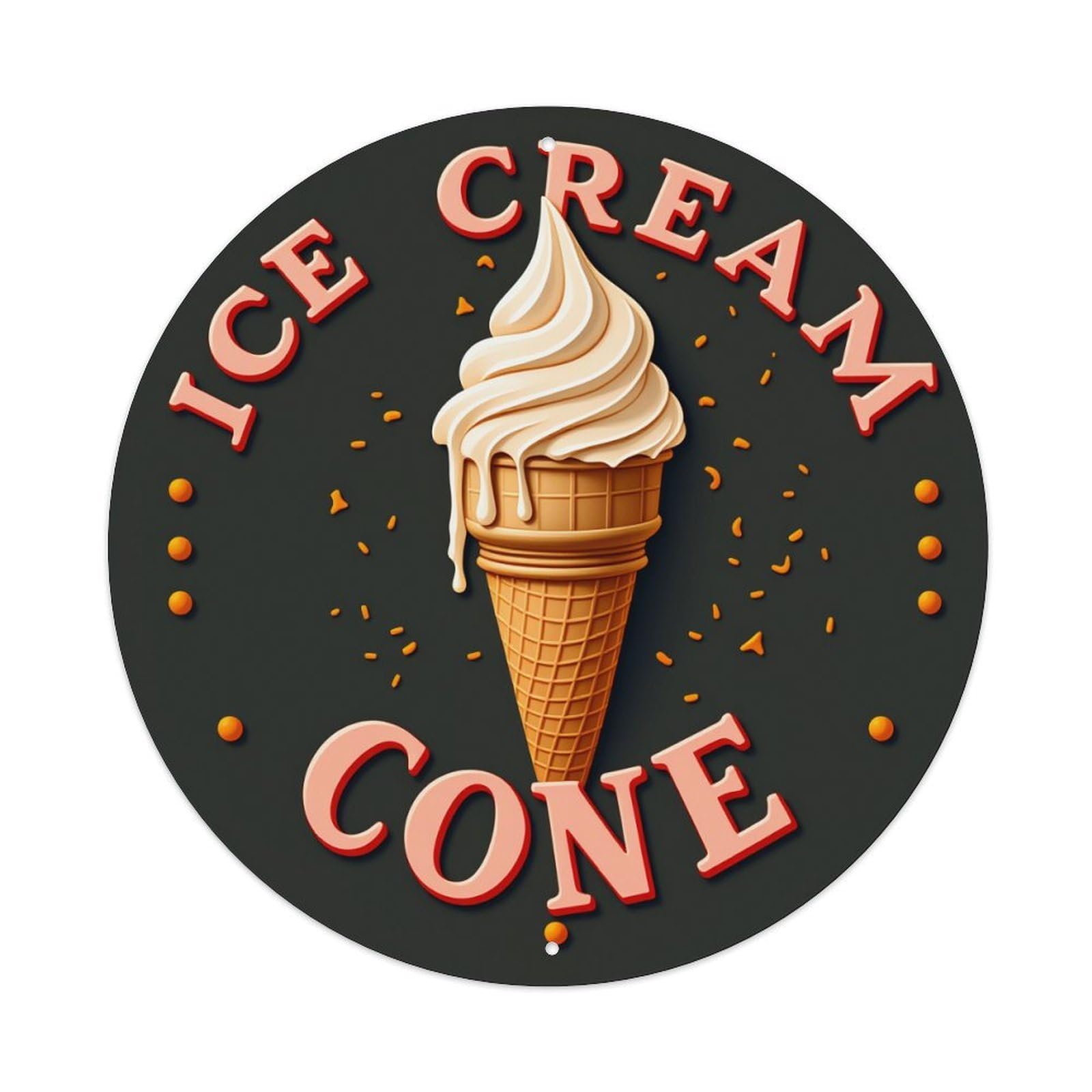 Wmlzdnwr Vintage Ice Cream Cone Pattern Print Design Round Tin Sign,Retro Wall Art,Metal Poster For Home, Bar, Garage, Cafe, Rustic Indoor & Outdoor Decor, 8X8 Inches