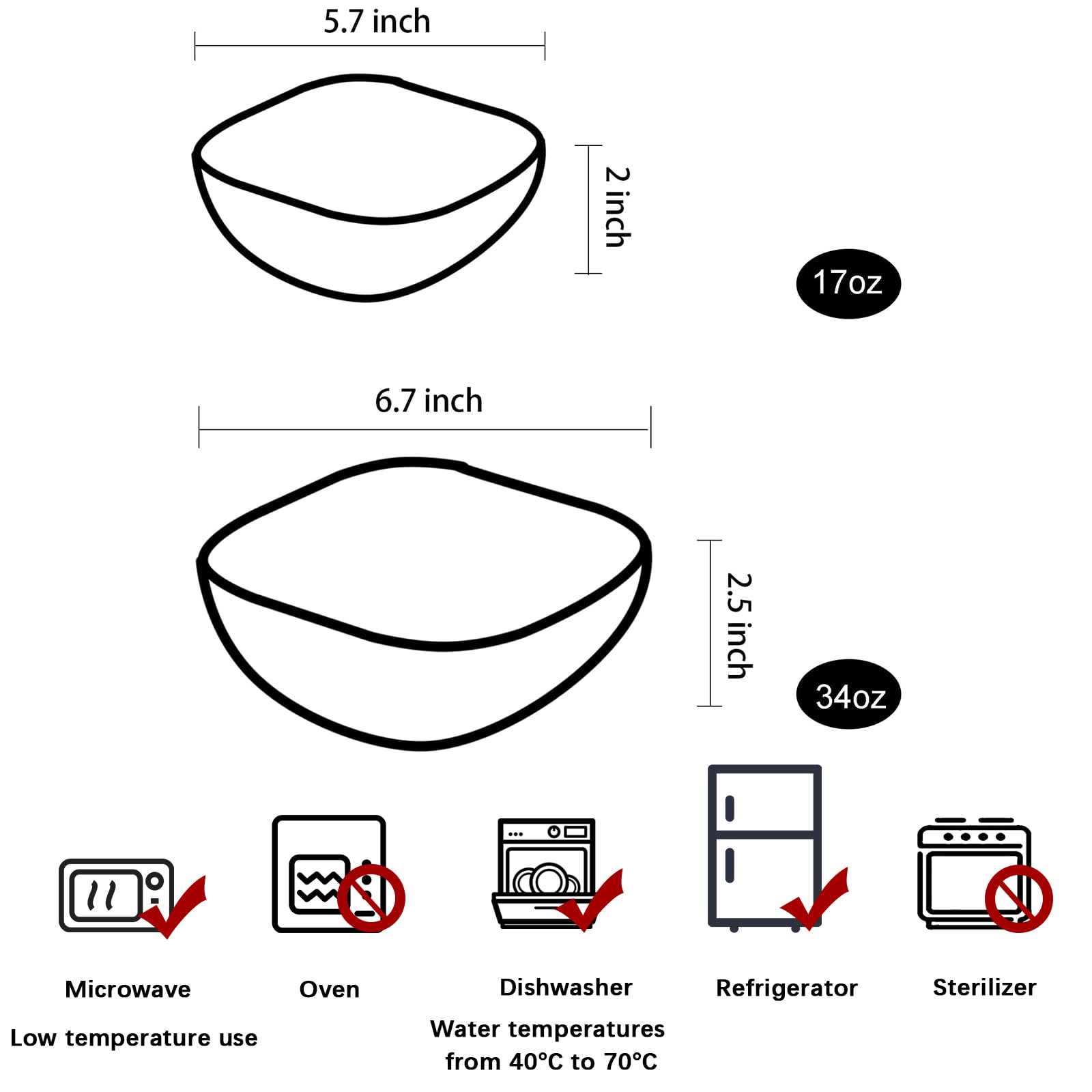 TOSSOW - Juego de 2 cuencos cuadrados de vidrio para servir, cuencos de ensalada transparentes multiusos, cuencos de condimentos para frutas, aperitivos, salsas, palomitas de maíz y más