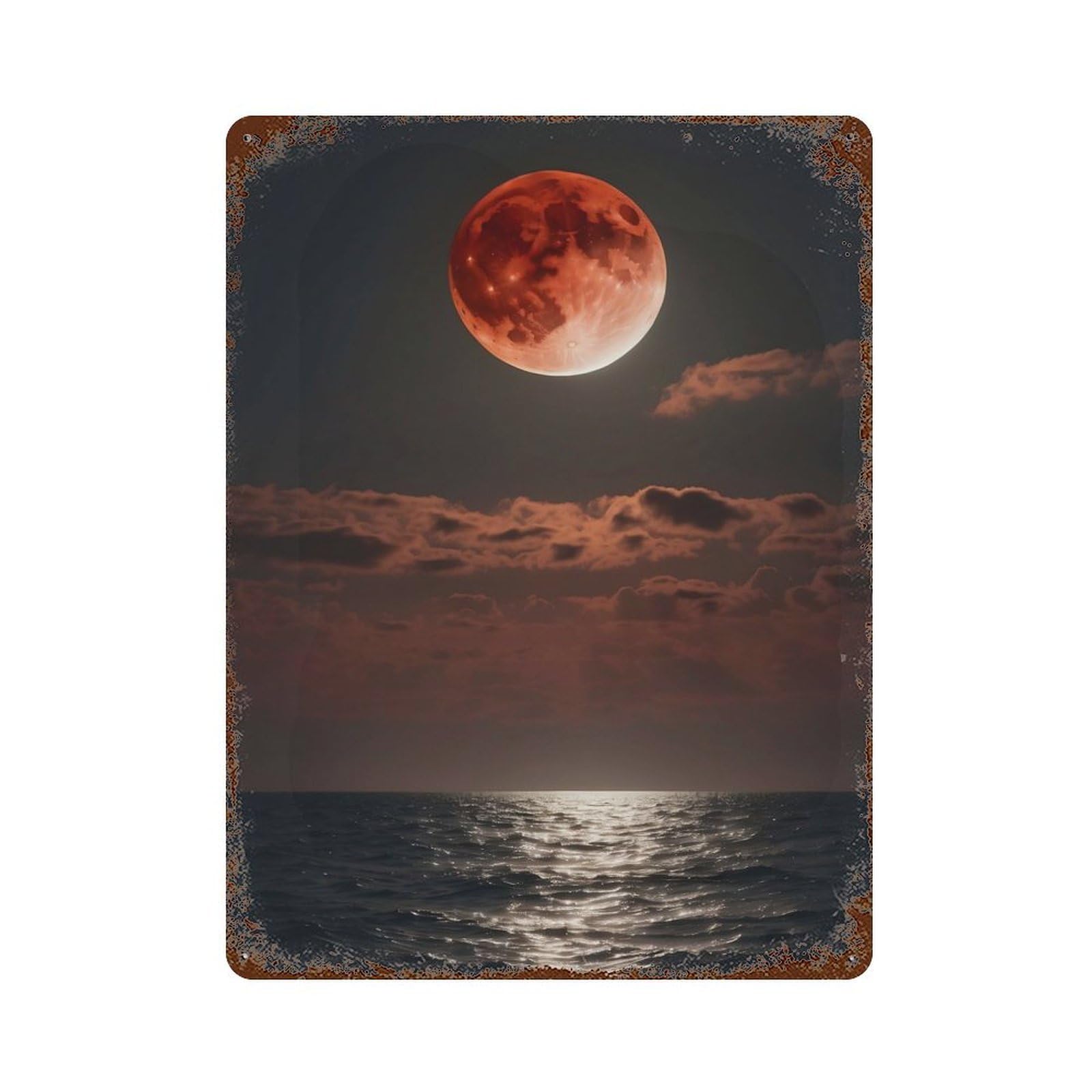 Garage Style Blood Full Moon Rustic Tin Plaque 15.7"x11.8", Classic Wall Plaque for Bar And Workshop
