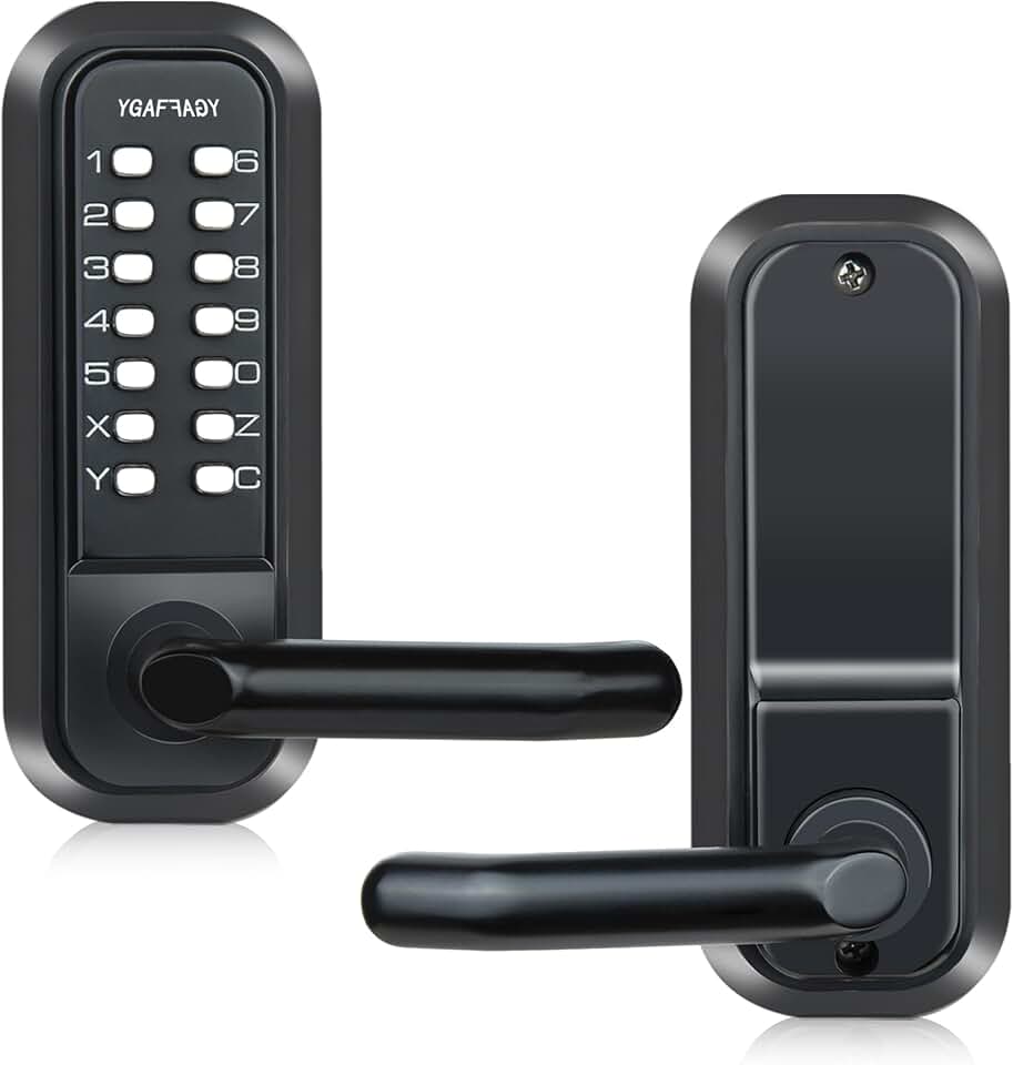 Mechanical Code Entry Door Lock,14 Digital keypad, Weatherproof deadbolt with Handle, Security Outdoor Lock Without Electronic, Easy Installation, for Home, Yard-gate, Office, Matte Black