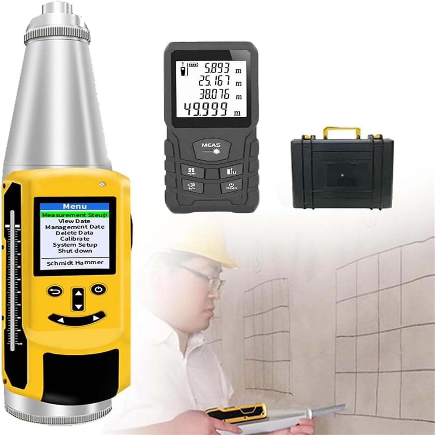 Tester digitale a martello per rimbalzo del calcestruzzo, intervallo 10-60 MPa, energia dimpatto 2.207, acciaio inossidabile, trasmissione vocale, schermo a colori, per ispezione