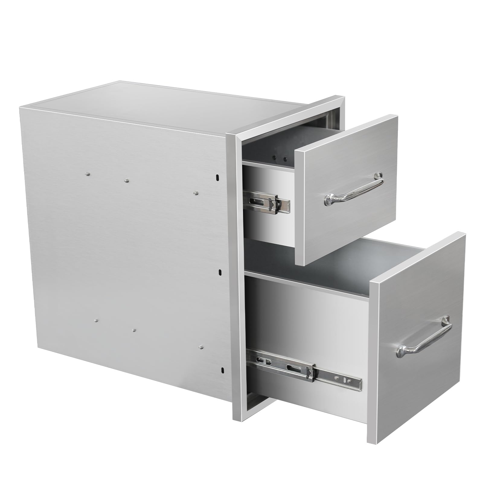 Outdoor Kitchen Drawers 14" W x 21" H x 21" D Stainless Steel Drawer BBQ Double Drawers with Chrome Handle for Outdoor Kitchen Island, Patio Grill Station