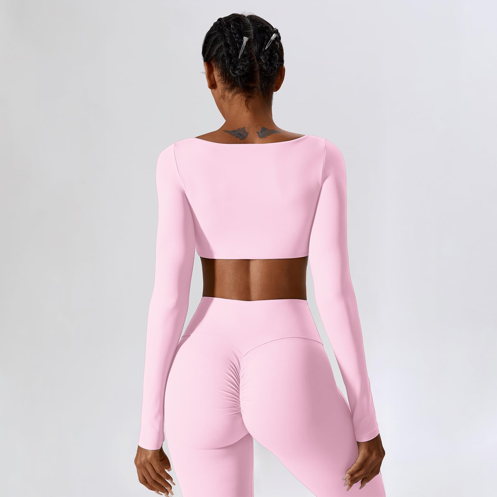 IDOPIP Set sportivo da donna a maniche lunghe per il fitness: set da palestra in due pezzi con maniche lunghe e leggings – abbigliamento sportivo per yoga pilates allenamento