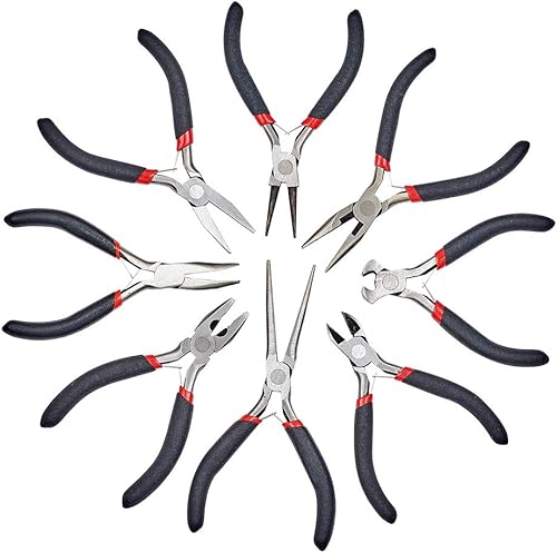 Pandahall - Juego de herramientas ergonómicas para abalorios de 8 piezas, alicates de joyería, acero endurecido al carbono, juego de herramientas