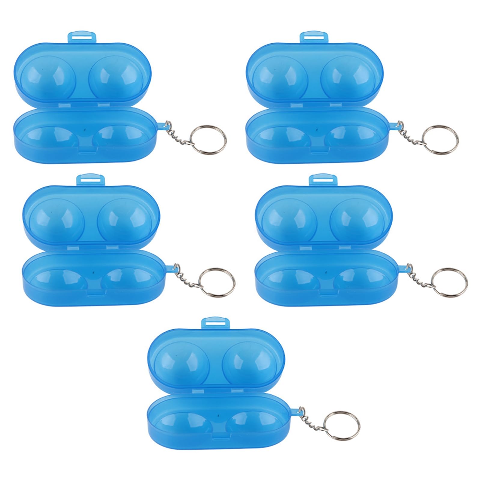 Caja de almacenamiento de pelotas de tenis de mesa portátil de plástico con cadena 5 piezas Azul transparente